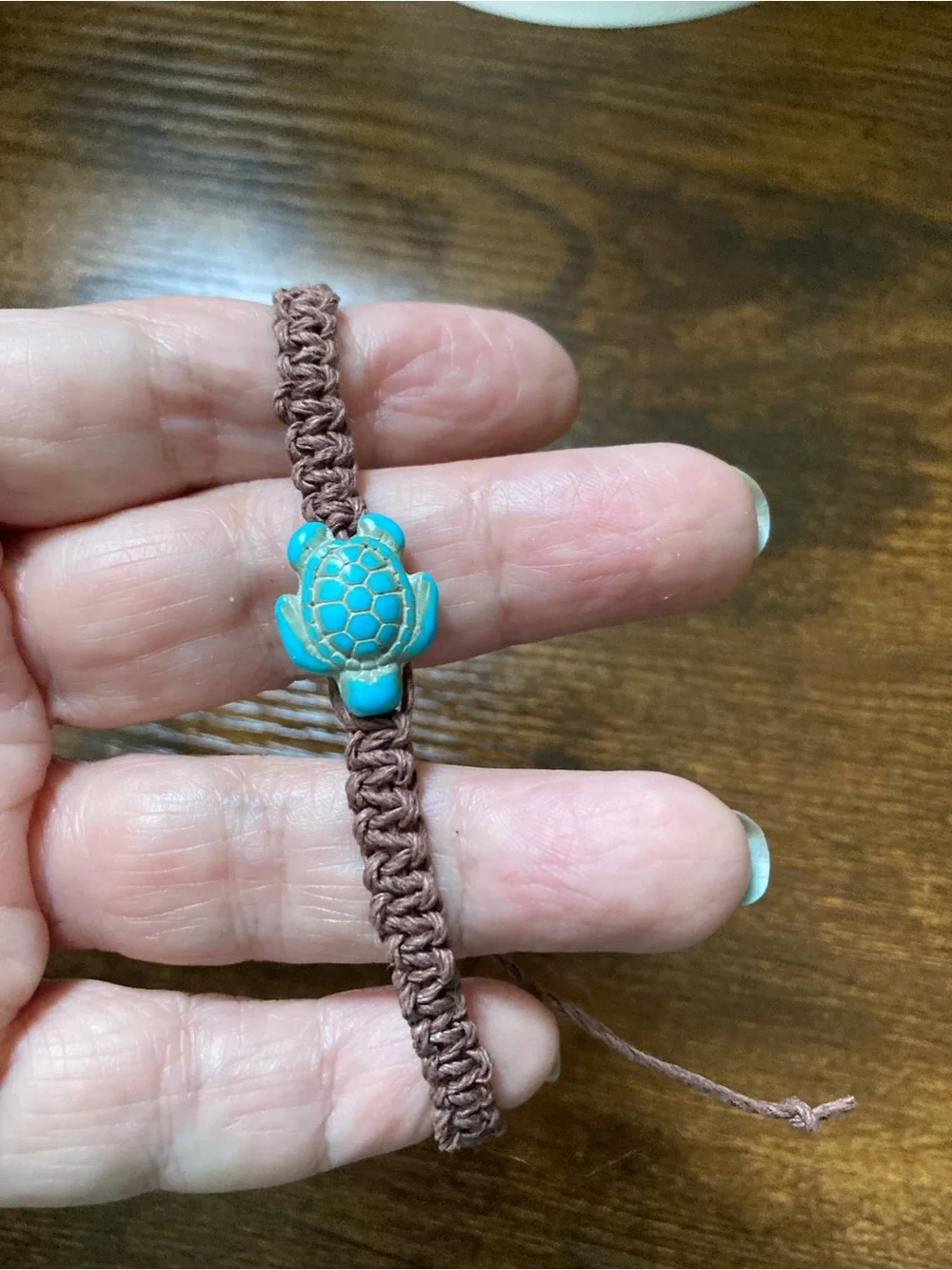 Hand Crafted Brown Cord Bracelet with Turquoise Turtle Accent